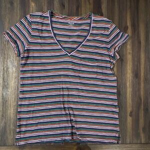 Madewell Cotton Striped V-Neck Women's Pocket Top Tee Small S